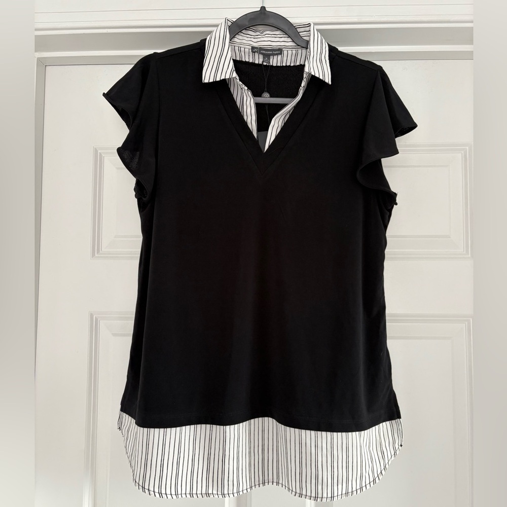 Adrianna Papell Black and White Layered Blouse